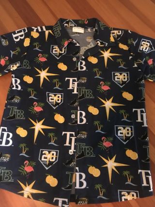 Mlb Tampa Bay Devil Rays 20 Anniversary All Over Print Button Up Shirt Sz M