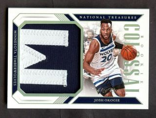 2018 - 19 National Treasures Colossal Josh Okogie Rc Rookie Letter Patch 1/1
