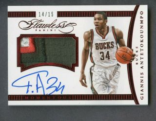 2014 - 15 Flawless Ruby Giannis Antetokounmpo Bucks 3 - Color Patch Auto 14/15