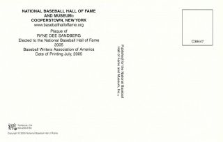 Ryne Sandberg Signed Autographed Hall of Fame Postcard Cubs Baseball HOF Plaque 2