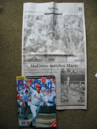 Mark Mcgwire & Sammy Sosa 1998 Beckett Home Run 70 & Newspaper Cubs Cardinals