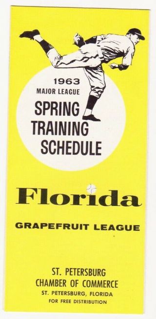 St Petersburg Florida 1963 Grapefruit League Spring Training Schedule Brochure