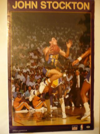 John Stockton Vintage Signed Nba Full Size Poster Psa Autograph Utah Jazz