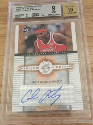 Bgs 9 2003 - 04 Ud Top Prospects Signs Of Success Carmelo Anthony Auto Rc