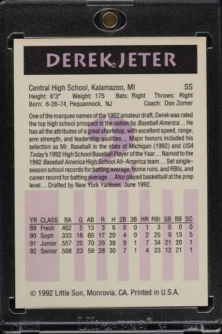 1992 Little Sun High School Prospects Derek Jeter ROOKIE RC (PWCC) 2