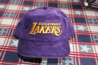 Vintage 80s 90s Los Angeles Lakers La Corduroy Slide Fit Hat Cap Nba