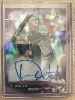 2017 Bowman Chrome Drew Waters /250 Auto Purple Refractor Rookie Hot Invest
