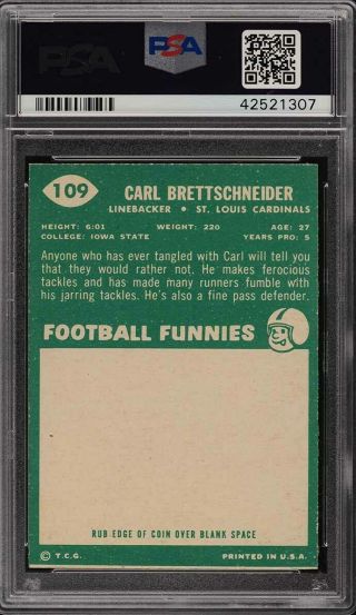 1960 Topps Football Carl Brettschneider 109 PSA 9 (PWCC) 2