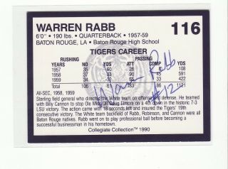 Warren Rabb Lsu University Autographed Card Quarterback