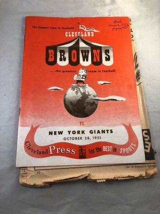Vintage Oct 28,  1951 Cleveland Browns Vs York Giants Program & Ticket Stub
