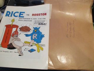 Rice Vs Houston 1972 Owls Official Game Program Media Guide W/ Envelope