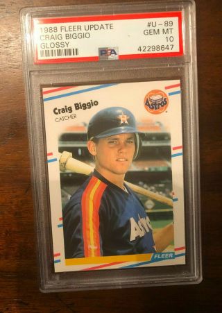 Craig Biggio 1988 Fleer Update Glossy Rookie Card Rc Psa 10 Gem Hof Holo