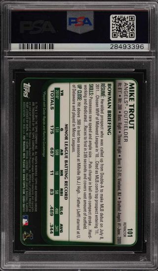 2011 Bowman Chrome Draft Refractor Mike Trout ROOKIE RC 101 PSA 10 GEM (PWCC) 2