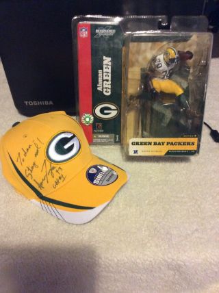 Gb Packers Ahman Green 8 Mcfarlane & Aron Taylor Autographed Reebok Cap