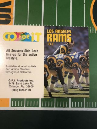 1983 Los Angeles Rams Pocket Schedule.