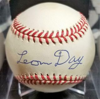 Leon Day (d.  1995) Signed Baseball Autographed Auto Hofer Bas Negro League