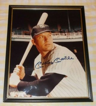 Mickey Mantle Signed Autograph Framed Picture Photo &