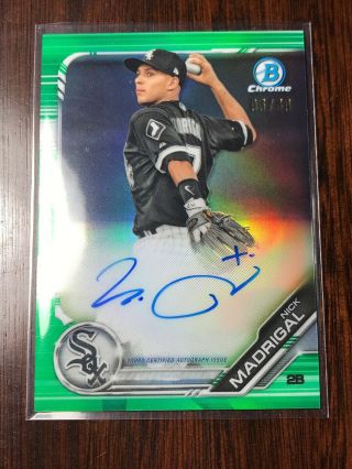 Nick Madrigal 2019 Bowman Chrome Green Refractor Auto 96/99 Chicago White Sox