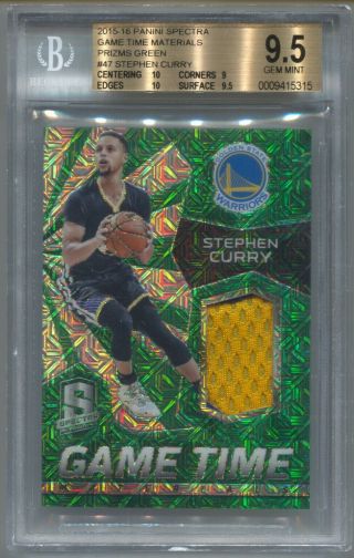 15 - 16 Spectra Stephen Curry Game Time Green Prizm 2 Color Patch /5 Bgs 9.  5