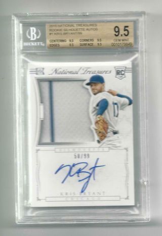 2015 National Treasures Kris Bryant 1 Silhouette Jersey Rc /99 Bgs 9.  5 Auto 10