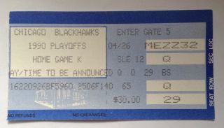 5 - 12 - 1990 Chicago Blackhawks Vs.  Edmonton Oilers Playoff Ticket