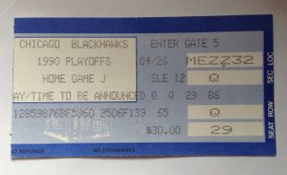 5 - 8 - 1990 Chicago Blackhawks Vs.  Edmonton Oilers Playoff Ticket