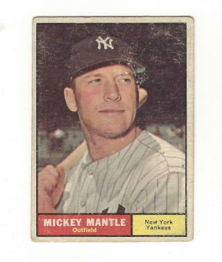 1961 Topps Baseball Mickey Mantle Card 300 Vg To G Good No Creases