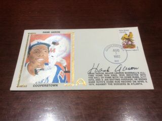 Hank Aaron Signed Cooperstown First Day Cover Jsa