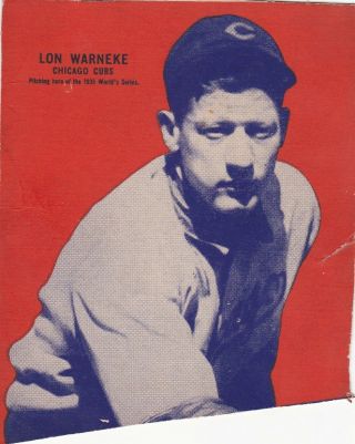 Lon Warneke / Chicago Cubs - 1936 Wheaties Cereal Box Hand - Cut Baseball Card