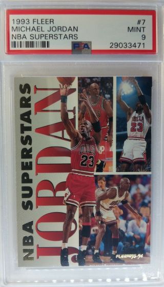 1993 93 - 94 Fleer Michael Jordan Nba Superstars 7,  Sharp Mj Insert,  Graded Psa 9