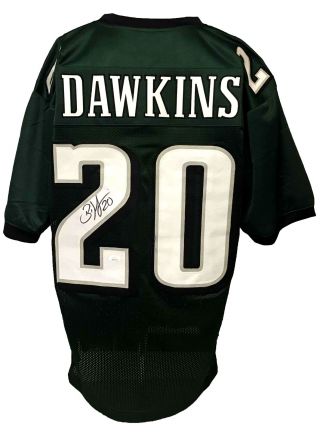 Brian Dawkins Autographed Pro Style Green Jersey Jsa Authenticated