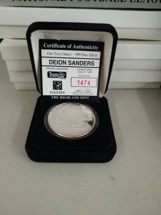 Deion Sanders Silver Coin /1474 1 Troy Oz.  999 Highland Prime Time