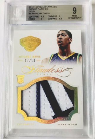 Anthony Davis Rookie Patch 2012 - 13 Panini Flawless Rc Game Worn Patches Gold /10