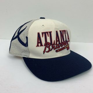 Vintage 90s Atlanta Braves Sports Specialties Laser Snapback Hat Mlb Splash