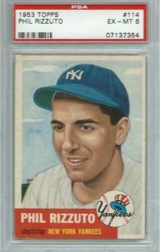1953 Topps 114 Phil Rizzuto York Yankees Psa 6 Excelent -