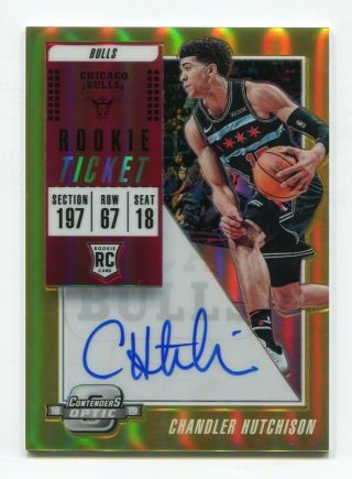 2018 - 19 Panini Contenders Optic Rookie Ticket Chandler Hutchison Gold Auto 09/10