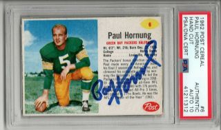 Paul Hornung Auto 1962 Post Cereal 6 Autograph Packers Psa/dna Psa 10