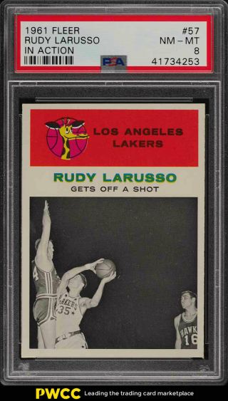 1961 Fleer Basketball Rudy Larusso Rookie Rc,  In Action 57 Psa 8 Nm - Mt (pwcc)