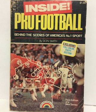 Inside Pro Football By Don Smith Paperback Book 1st Printing 1972 Sports