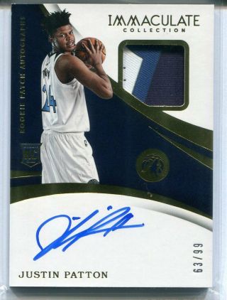 2017 - 18 Panini Immaculate Rc 132 Justin Patton Patch Auto Autograph 63/99 3col