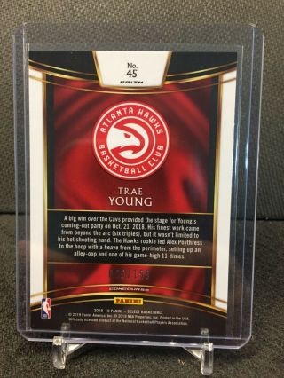 2018 - 19 Select RC Trae Young 9/199 Red Prizm Rookie Parallel Atlanta Hawks 45 2