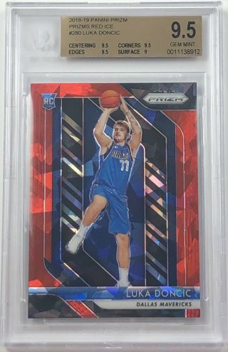 2018 - 19 Prizm Luka Doncic Rookie Red Cracked Ice Prizm Refractor Graded Bgs 9.  5