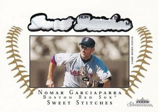 Nomar Garciaparra 2003 Fleer Showcase Sweet Stitches Game Worn Laundry Tag /150