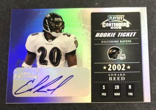 Ed Reed 2002 Playoff Contenders Rookie Ticket Auto D /550 Baltimore Ravens Rc