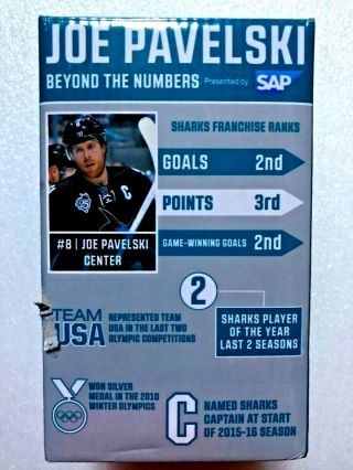 San Jose Sharks Joe Pavelski 2015 - 2016 Bobblehead - 2