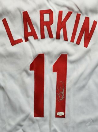 Hof Barry Larkin Signed Auto Cincinnati Reds Home White Jersey Xl Jsa Sticker