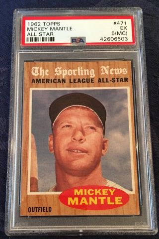 1962 Topps 471 Mickey Mantle All Star York Yankees Hof Psa 5 (mc) Ex