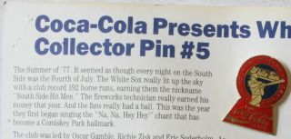 Set of 6 1989 Chicago White Sox Coca - Cola Collector Pins on Card SGA 6