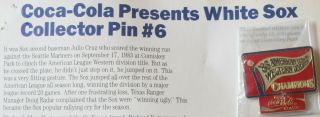 Set of 6 1989 Chicago White Sox Coca - Cola Collector Pins on Card SGA 7
