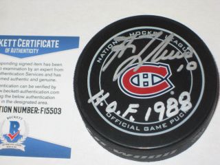 Guy Lafleur Signed Montreal Canadiens Official Game Puck W/ Beckett & Inscr